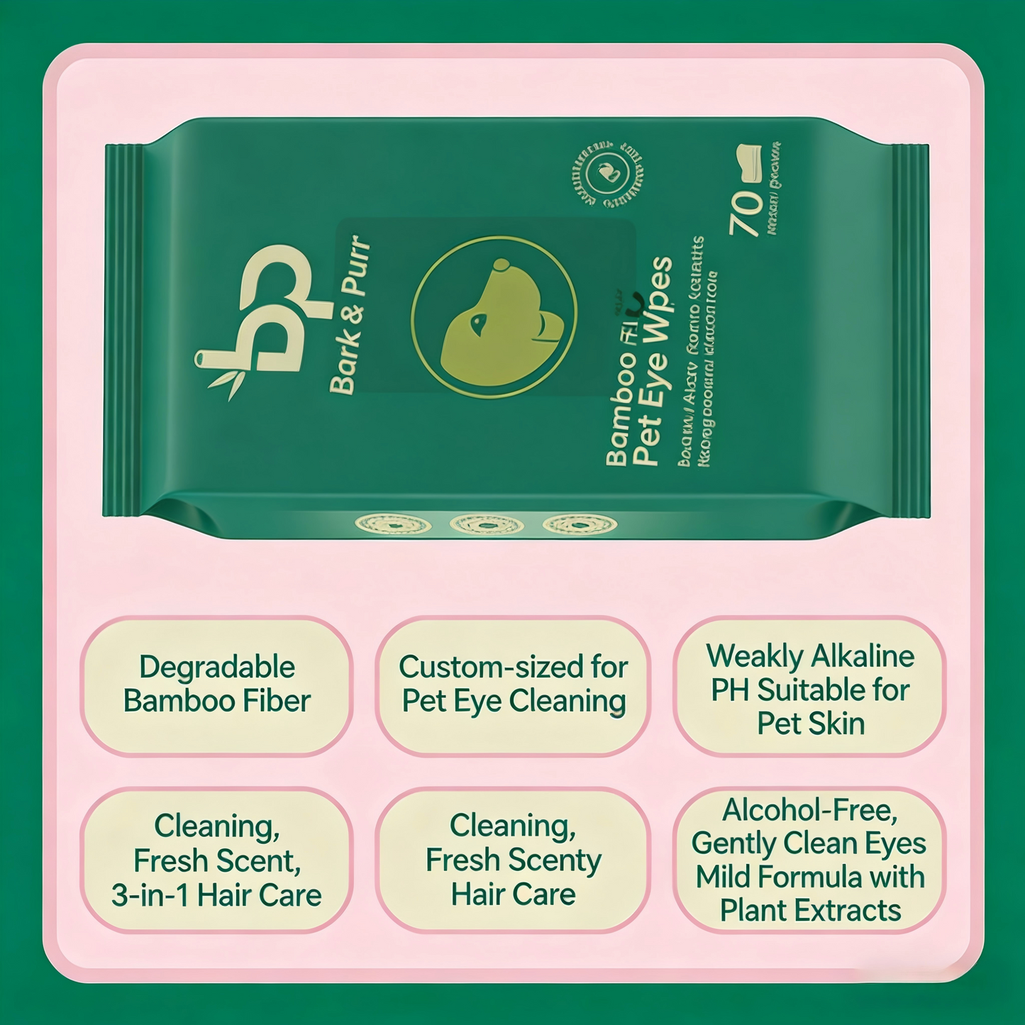 ZAKKAL Dog Wipes,  Free Biodegradable pet Wipes for Full Body, Eye Wipes, Ear Wipes, Bum & Paws, Hypoallergenic Pet Wipes for Dogs & Cats, Unscented, 70 Count