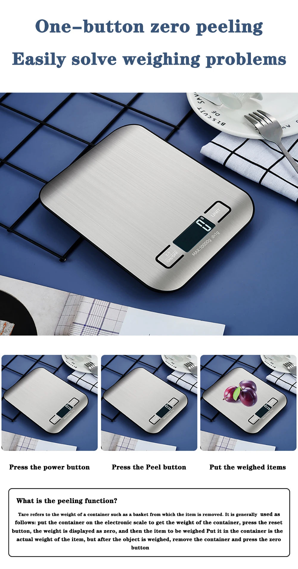 Kitchen Scale LCD Display Stainless Steel Electronic Scales Home Jewelry Food Snacks Weighing Baking Tools