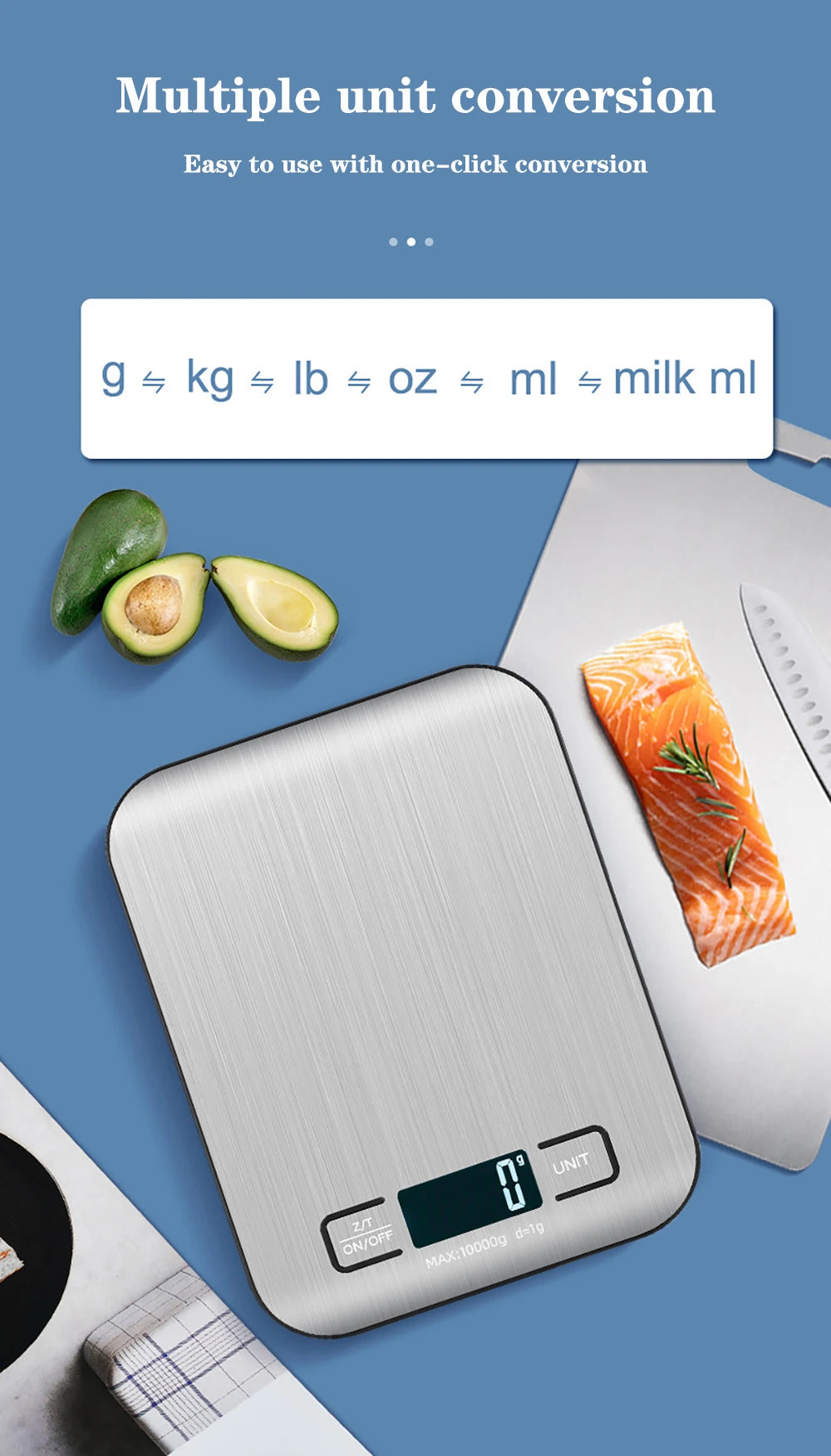 Kitchen Scale LCD Display Stainless Steel Electronic Scales Home Jewelry Food Snacks Weighing Baking Tools