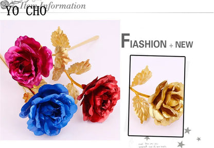 Valentine's Day Creative Gift 24K Foil Plated Rose Gold Rose Lasts Forever Love Wedding Decor Lover Lighting Roses Creative Gift