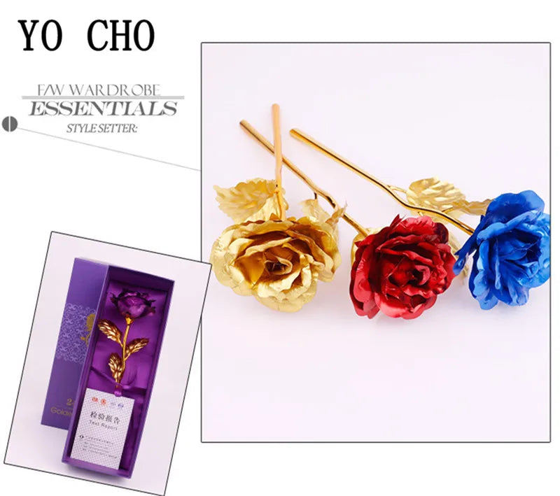 Valentine's Day Creative Gift 24K Foil Plated Rose Gold Rose Lasts Forever Love Wedding Decor Lover Lighting Roses Creative Gift