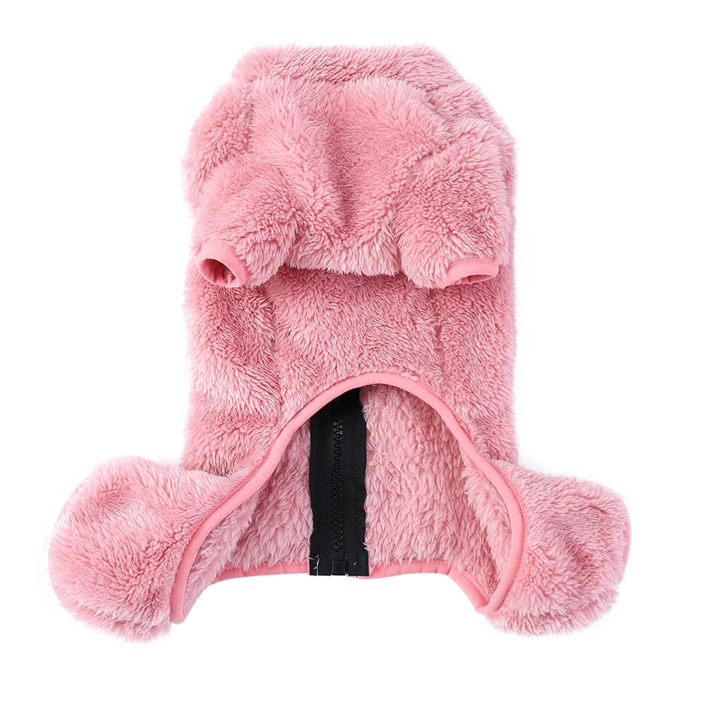 Soft Fleece Dog Clothes Winter Four Legs Covered  Plush Pet Coat D-Ring Zipper Puppy Jacket Autumn Overall For Small Middle Dog