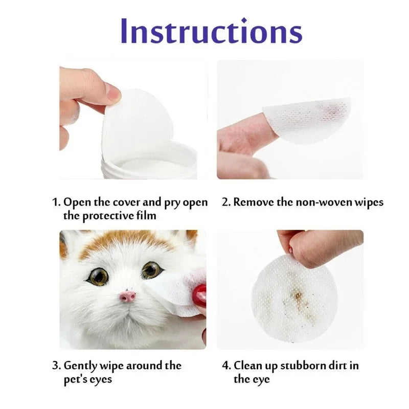 Pet Eye Wipes Dog and Cat Cleaning Wipes Pet Eye Wipes Grooming Tear Stain Remover Gentle Non-foaming Wipes Towels