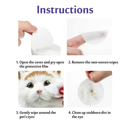 Pet Eye Wipes Dog and Cat Cleaning Wipes Pet Eye Wipes Grooming Tear Stain Remover Gentle Non-foaming Wipes Towels