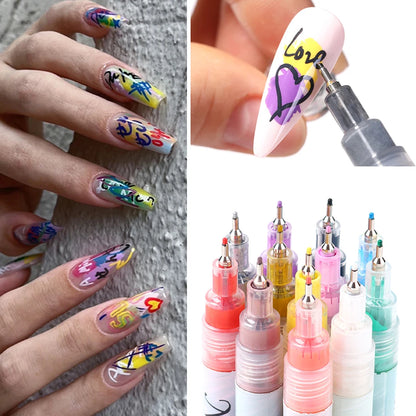 12pcs/Set Nail Art Graffiti Pen Nail Marker Drawing Abstract Lines Fine Detail Floral Design Waterproof Nail Painting Manicure