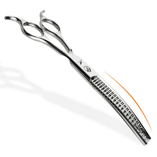 Dog Grooming Scissors Japan Stainless 7" Professional Pet Scissors Curved Chunker Scissors for Groomer Down CurveThinning Shears