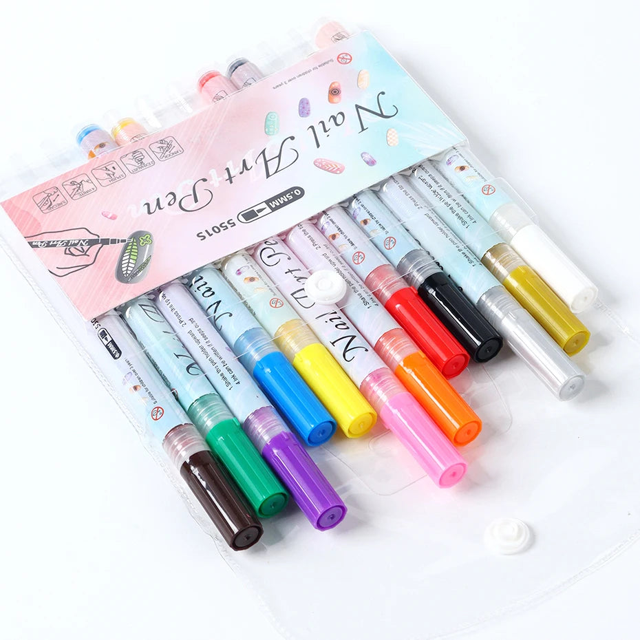 12pcs/Set Nail Art Graffiti Pen Nail Marker Drawing Abstract Lines Fine Detail Floral Design Waterproof Nail Painting Manicure