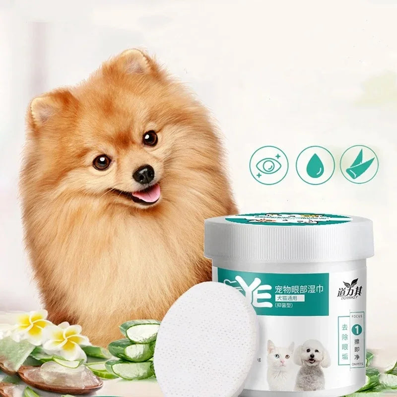 Pet Eye Wipes Dog and Cat Cleaning Wipes Pet Eye Wipes Grooming Tear Stain Remover Gentle Non-foaming Wipes Towels