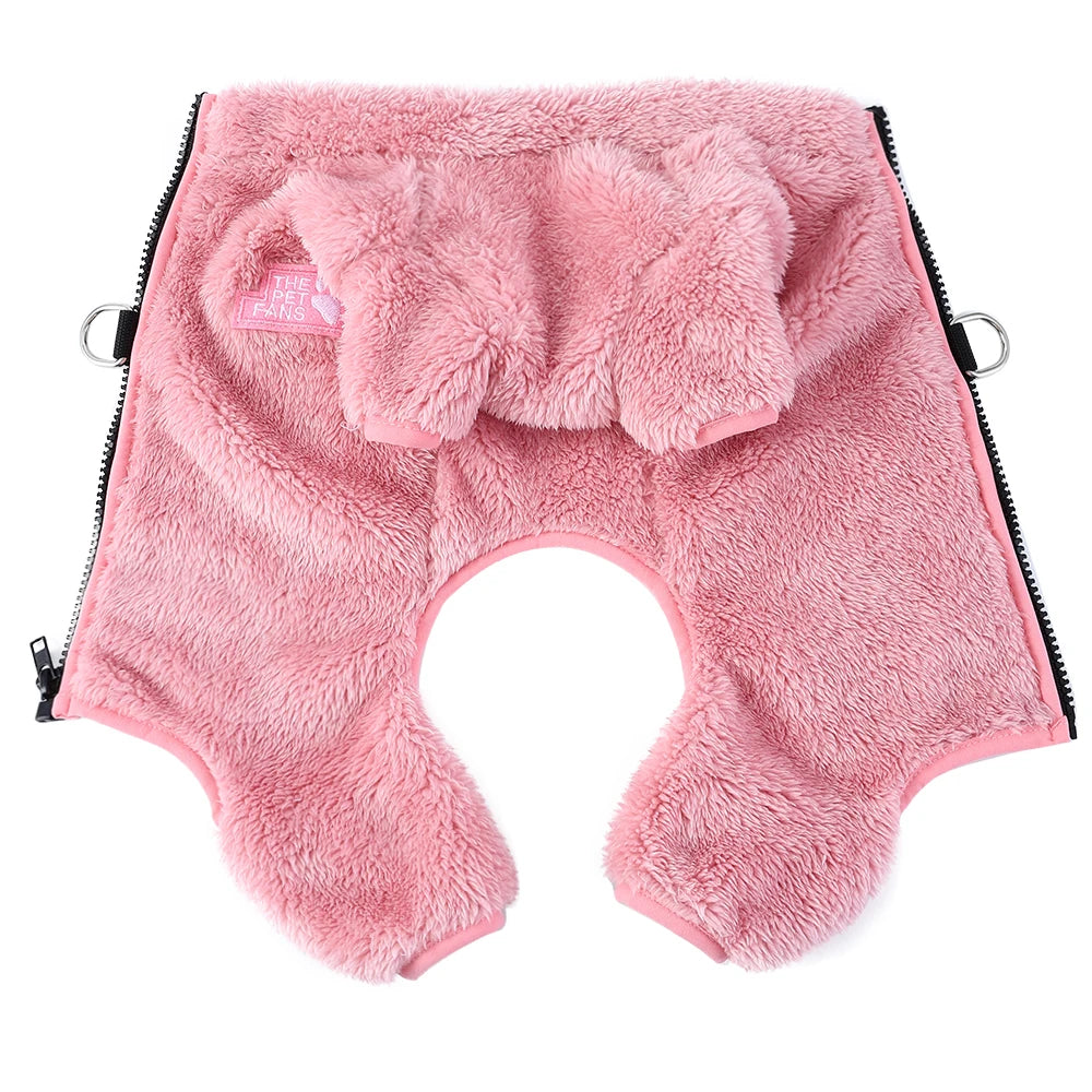 Soft Fleece Dog Clothes Winter Four Legs Covered  Plush Pet Coat D-Ring Zipper Puppy Jacket Autumn Overall For Small Middle Dog
