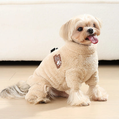 Soft Fleece Dog Clothes Winter Four Legs Covered  Plush Pet Coat D-Ring Zipper Puppy Jacket Autumn Overall For Small Middle Dog