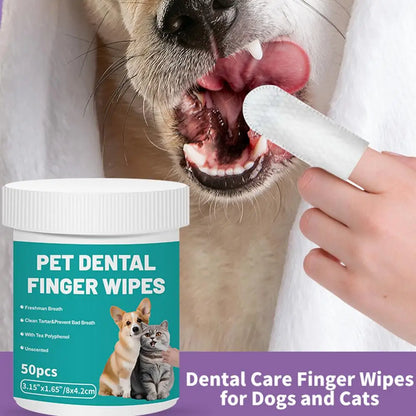 Pet Teeth Cleaning Finger Wipes 50-Pieces Pet Dog Teeth Brushing Wipes For Cleaning Bad Breath Remover Wipes For Outdoors