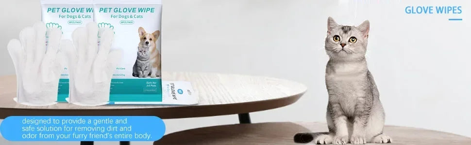 6pcs Unscented Extra Thick Pet Cleaning Wipes for Dogs & Cats,Dog Washing Bathing Deodorizing Grooming Gloves for Daily Care