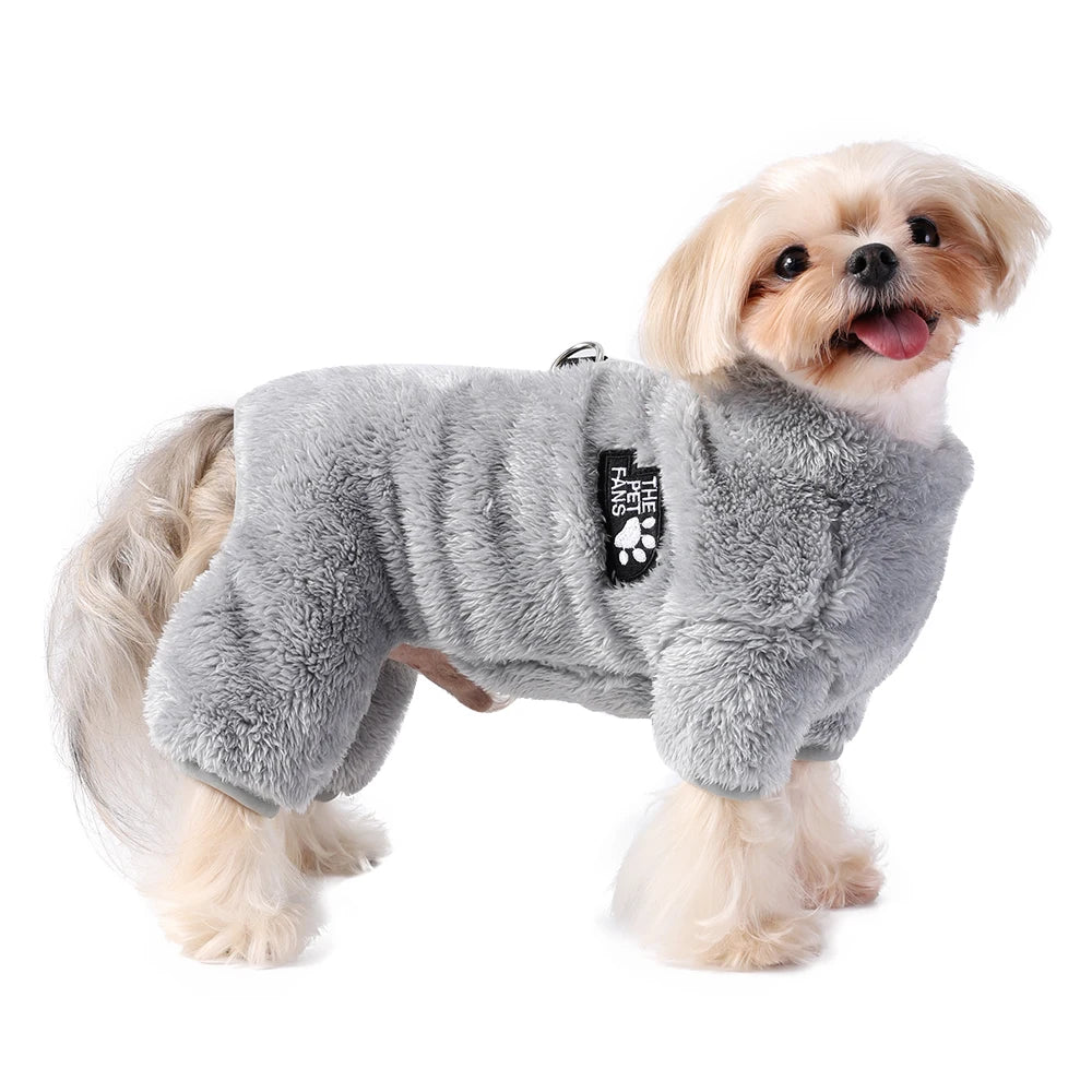 Soft Fleece Dog Clothes Winter Four Legs Covered  Plush Pet Coat D-Ring Zipper Puppy Jacket Autumn Overall For Small Middle Dog