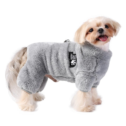 Soft Fleece Dog Clothes Winter Four Legs Covered  Plush Pet Coat D-Ring Zipper Puppy Jacket Autumn Overall For Small Middle Dog