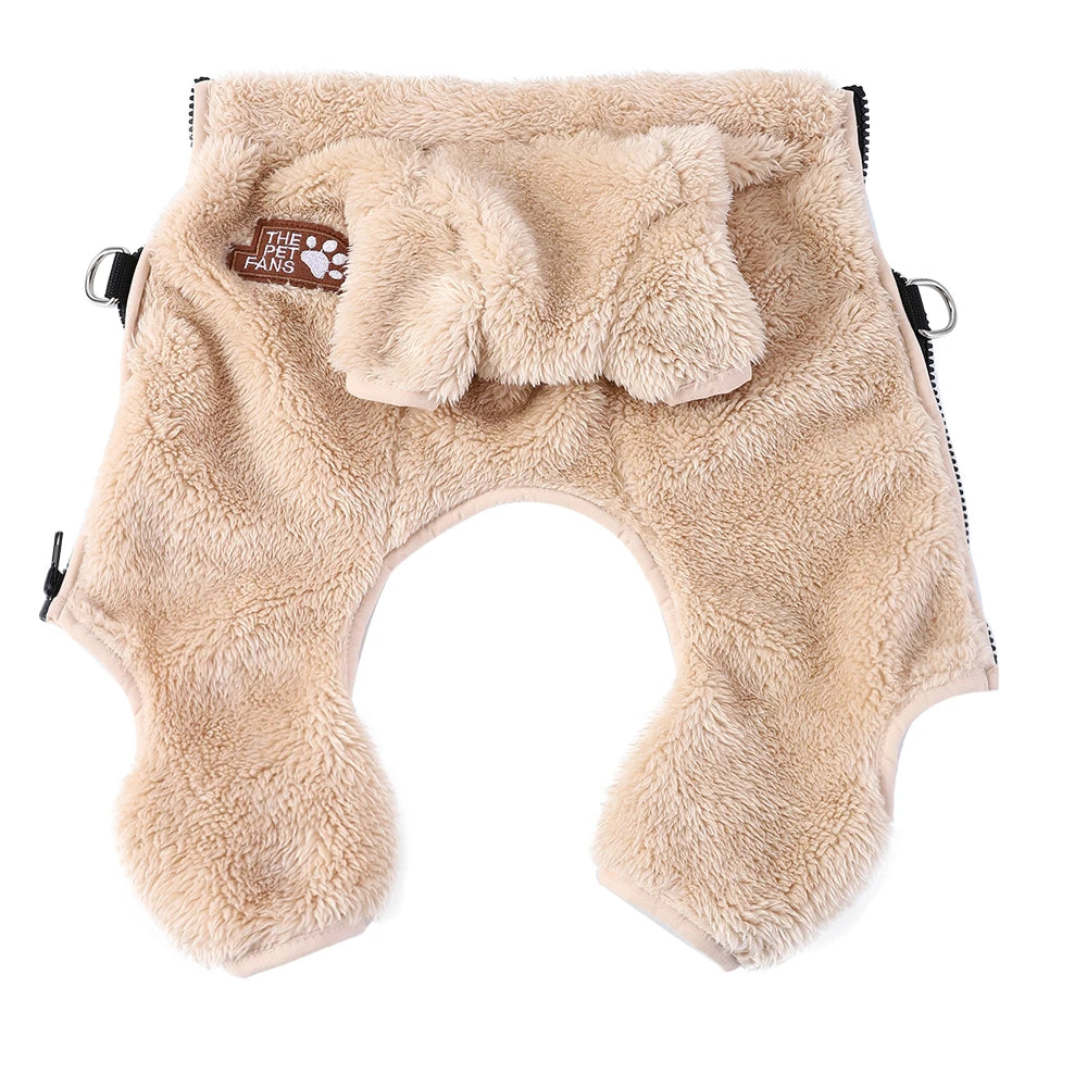 Soft Fleece Dog Clothes Winter Four Legs Covered  Plush Pet Coat D-Ring Zipper Puppy Jacket Autumn Overall For Small Middle Dog