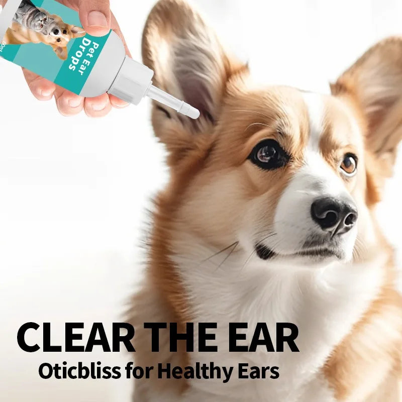 Pet Ear Cleaner Solution | Gentle Ear Drops for Dogs & Cats, Removes Mites & Soothes Itching