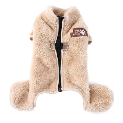 Soft Fleece Dog Clothes Winter Four Legs Covered  Plush Pet Coat D-Ring Zipper Puppy Jacket Autumn Overall For Small Middle Dog