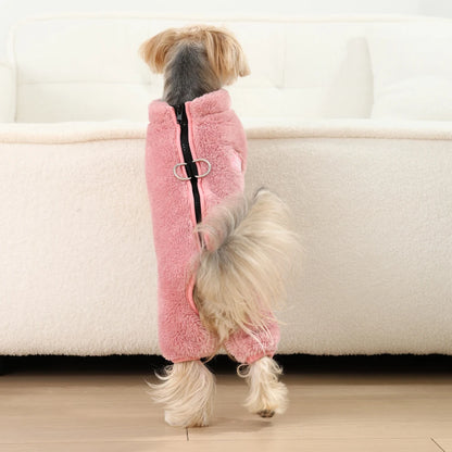 Soft Fleece Dog Clothes Winter Four Legs Covered  Plush Pet Coat D-Ring Zipper Puppy Jacket Autumn Overall For Small Middle Dog