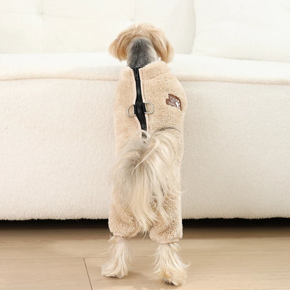 Soft Fleece Dog Clothes Winter Four Legs Covered  Plush Pet Coat D-Ring Zipper Puppy Jacket Autumn Overall For Small Middle Dog