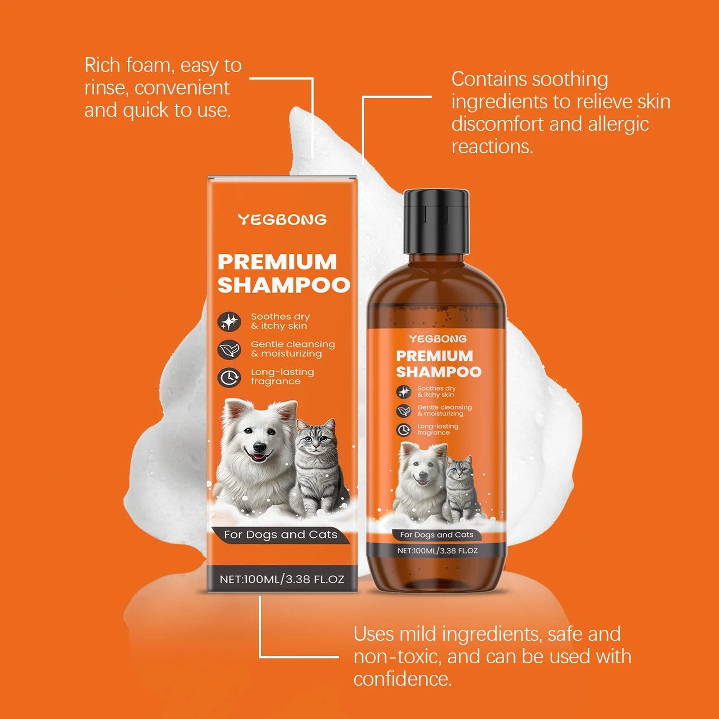 Natural Pet Shampoo for Dogs & Cats, Coconut Oil Derivative Formula, Removes Odor & Tangles, Flea & Insect Repellent,