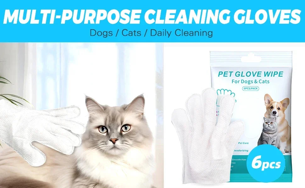 6pcs Unscented Extra Thick Pet Cleaning Wipes for Dogs & Cats,Dog Washing Bathing Deodorizing Grooming Gloves for Daily Care