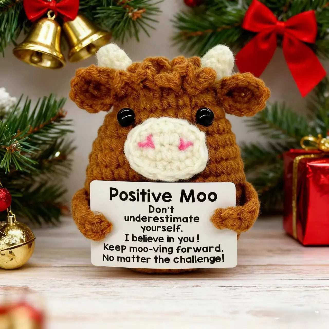 Gifts for Him Her Boyfriend Girlfriend  Handmade Positive Crochet Cute Cow Emotional Birthday Christmas Desktop Decorations