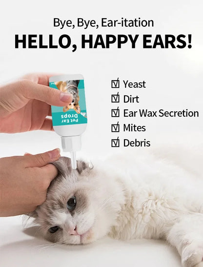 Pet Ear Cleaner Solution | Gentle Ear Drops for Dogs & Cats, Removes Mites & Soothes Itching