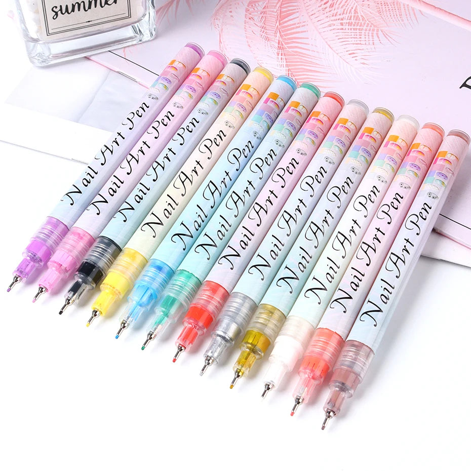 12pcs/Set Nail Art Graffiti Pen Nail Marker Drawing Abstract Lines Fine Detail Floral Design Waterproof Nail Painting Manicure