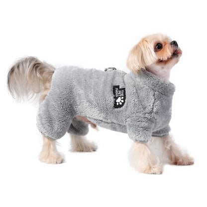 Soft Fleece Dog Clothes Winter Four Legs Covered  Plush Pet Coat D-Ring Zipper Puppy Jacket Autumn Overall For Small Middle Dog