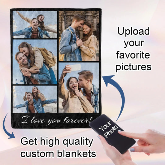 1pc Customized Blanket Your Design Logo Family Photo Print Warm Smooth Blanket Custom for Lover Dad Mom for Winter New Year Gift