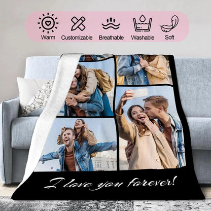 1pc Customized Blanket Your Design Logo Family Photo Print Warm Smooth Blanket Custom for Lover Dad Mom for Winter New Year Gift