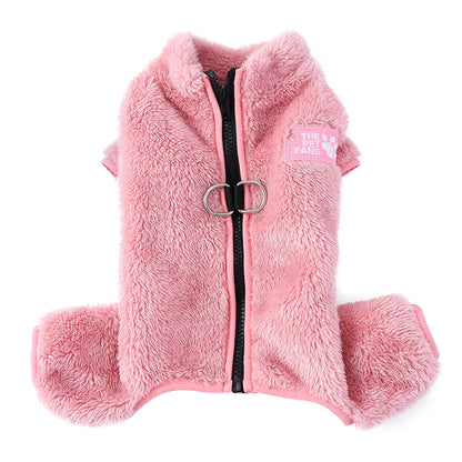 Soft Fleece Dog Clothes Winter Four Legs Covered  Plush Pet Coat D-Ring Zipper Puppy Jacket Autumn Overall For Small Middle Dog