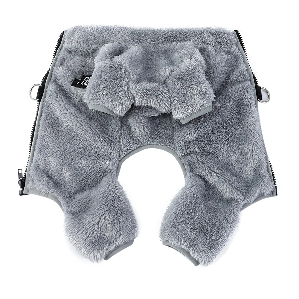 Soft Fleece Dog Clothes Winter Four Legs Covered  Plush Pet Coat D-Ring Zipper Puppy Jacket Autumn Overall For Small Middle Dog