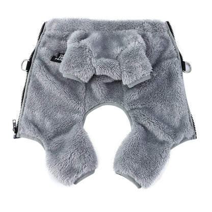 Soft Fleece Dog Clothes Winter Four Legs Covered  Plush Pet Coat D-Ring Zipper Puppy Jacket Autumn Overall For Small Middle Dog