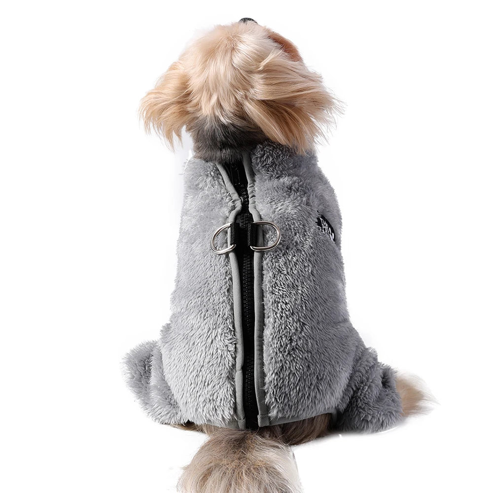 Soft Fleece Dog Clothes Winter Four Legs Covered  Plush Pet Coat D-Ring Zipper Puppy Jacket Autumn Overall For Small Middle Dog