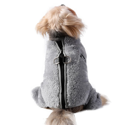 Soft Fleece Dog Clothes Winter Four Legs Covered  Plush Pet Coat D-Ring Zipper Puppy Jacket Autumn Overall For Small Middle Dog