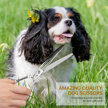 Dog Grooming Scissors Japan Stainless 7" Professional Pet Scissors Curved Chunker Scissors for Groomer Down CurveThinning Shears