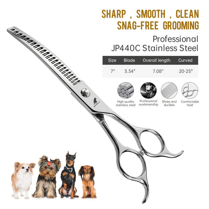Dog Grooming Scissors Japan Stainless 7" Professional Pet Scissors Curved Chunker Scissors for Groomer Down CurveThinning Shears