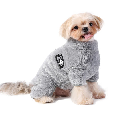 Soft Fleece Dog Clothes Winter Four Legs Covered  Plush Pet Coat D-Ring Zipper Puppy Jacket Autumn Overall For Small Middle Dog