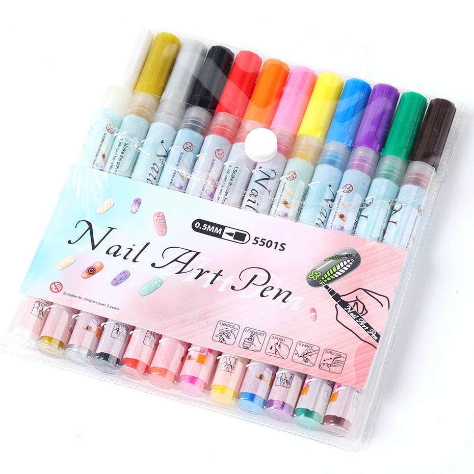 12pcs/Set Nail Art Graffiti Pen Nail Marker Drawing Abstract Lines Fine Detail Floral Design Waterproof Nail Painting Manicure