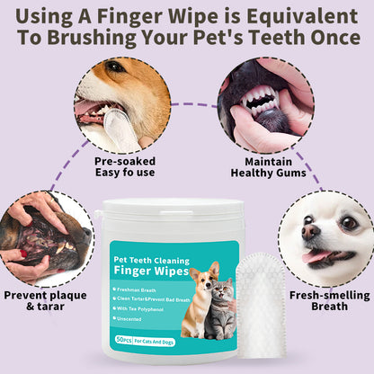 Pet Dental Finger Wipes 50ct - Teeth Cleaning & Fresh Breath
