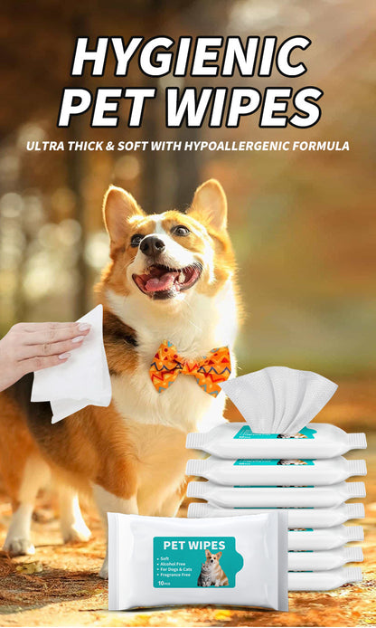Travel Dog Wipes 10ct - Portable Pet Cleaning Wipes